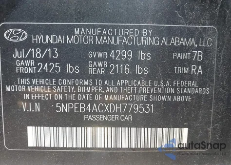 2013 Hyundai Sonata Gls from USA, damaged, VIN 5NPEB4ACXDH779531